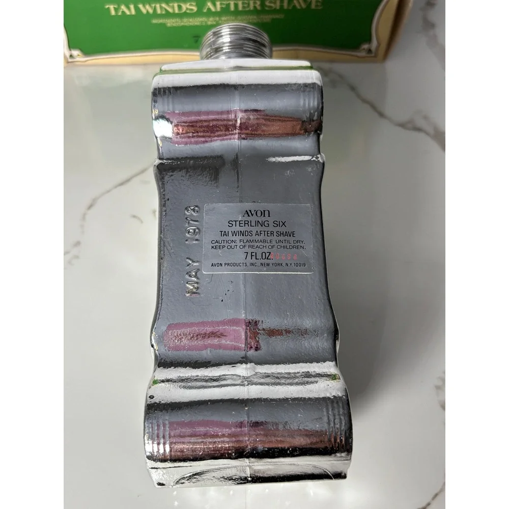 Vintage 1978 Avon Sterling Six Tai Winds After Shave Silver Car Decanter 7oz Box